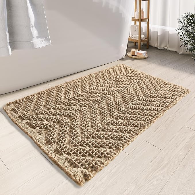 Bathroom Floor Mat, Boho Bath Rug, Super Absorbent Bath Mat, Bathroom Rugs Non by BULULOM