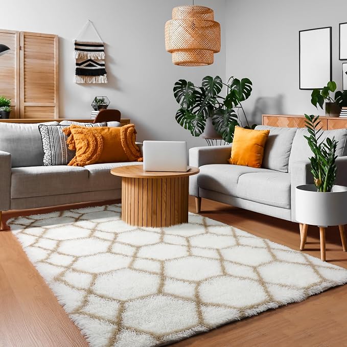 ONASAR Area Rugs for Bedroom Living Room, Washable 4x6 Fluffy White and Beige - Image 7