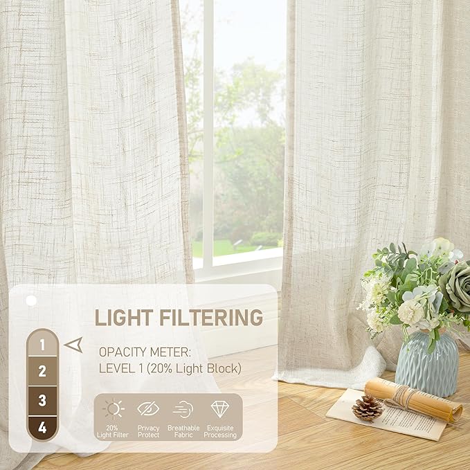 LAMIT Natural Linen Boho Curtains 84 inch Length 2 Panels, Cream Ivory Light - Image 4