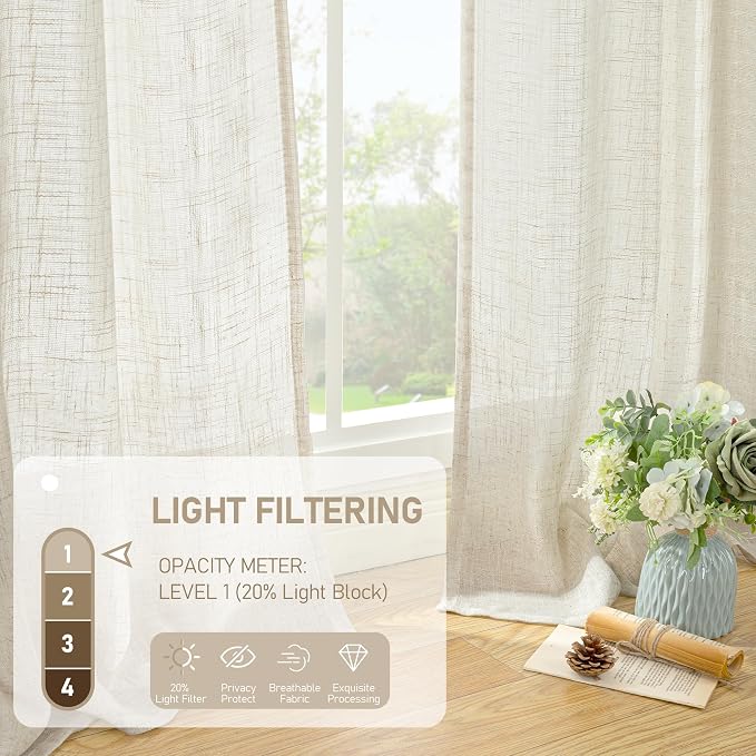 LAMIT Natural Semi Sheer Linen Curtains, Cream Ivory Light Filtering Panels - Image 4