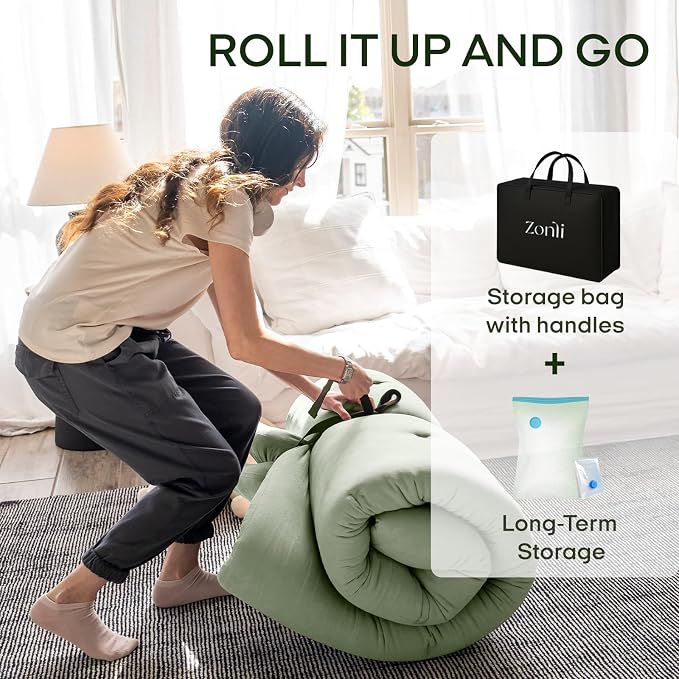 ZonLi Japanese Floor Futon Mattress Full Size 75"x 54", 100% Cotton Cover 2.5'' - Image 6