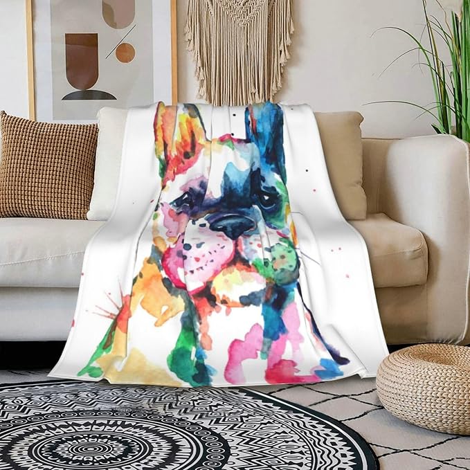 HGOD DESIGNS Watercolor French Bulldog Fleece Throw Blanket Ultra Soft Cozy - Image 3