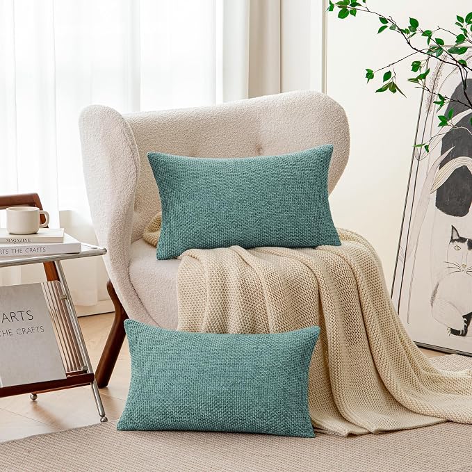 a moment Teal Chenille Throw Pillow Covers 12x20 Inch Pack of 2 Modern - Image 4