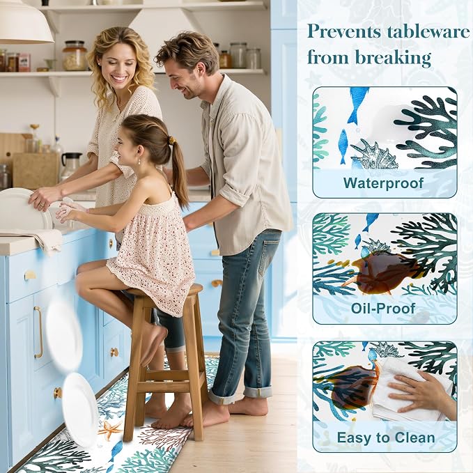 Kitchen Mats for Floor Cushioned Anti Fatigue Sets of 2 Coastal Kitchen Rugs - Image 4