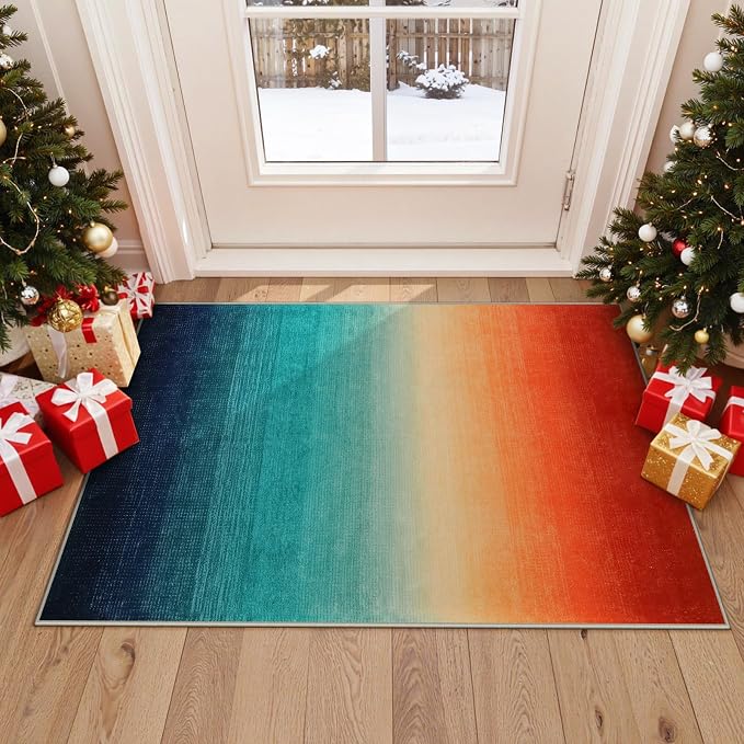 Wonnitar Colorful Small Christmas Rug, Washable 2x3 Rainbow Bathroom Rugs by Wonnitar