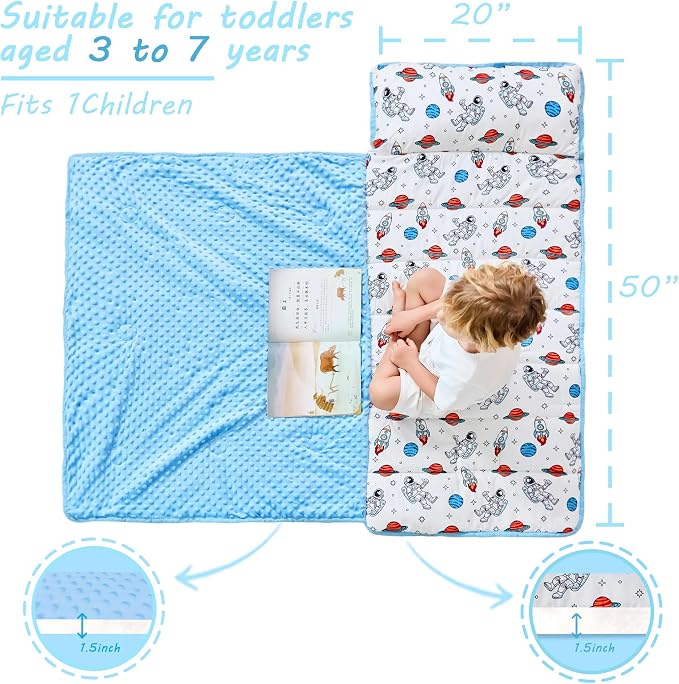 Toddler Nap Mat with Pillow and Blanket, Extra Large Rolled Napping Mats - Image 4