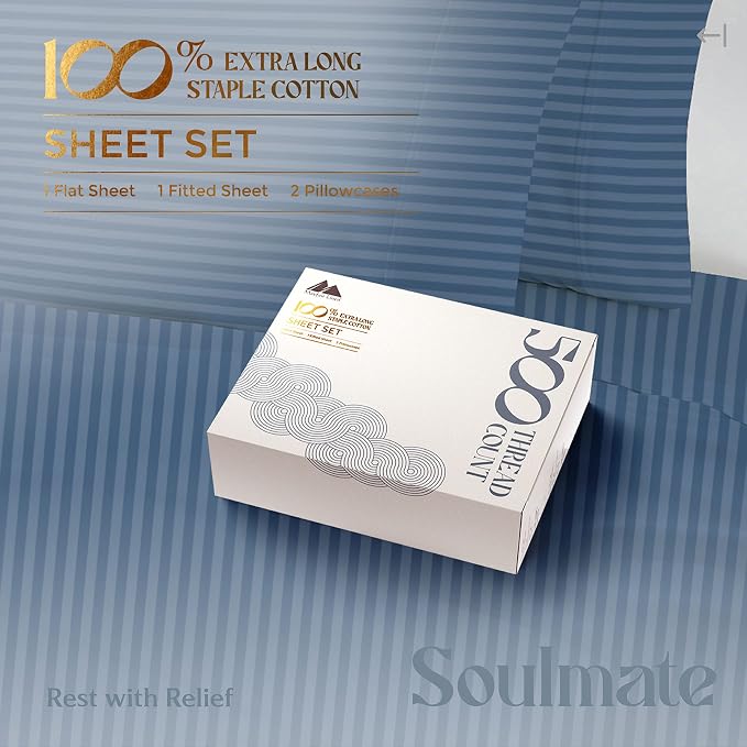 Mayfair Linen 100% Cotton Striped Sheets California King Size Bed Set - Image 3