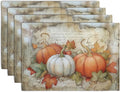 Fall Pumpkin Maple Leaf Placemats Set of 4, 12x18 Inch Vintage Autumn Harvest by Wnoesat