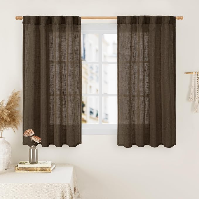 LAMIT Linen Curtains 45 Inch Length 2 Panels, Light Filtering Panels Back Tab by LAMIT