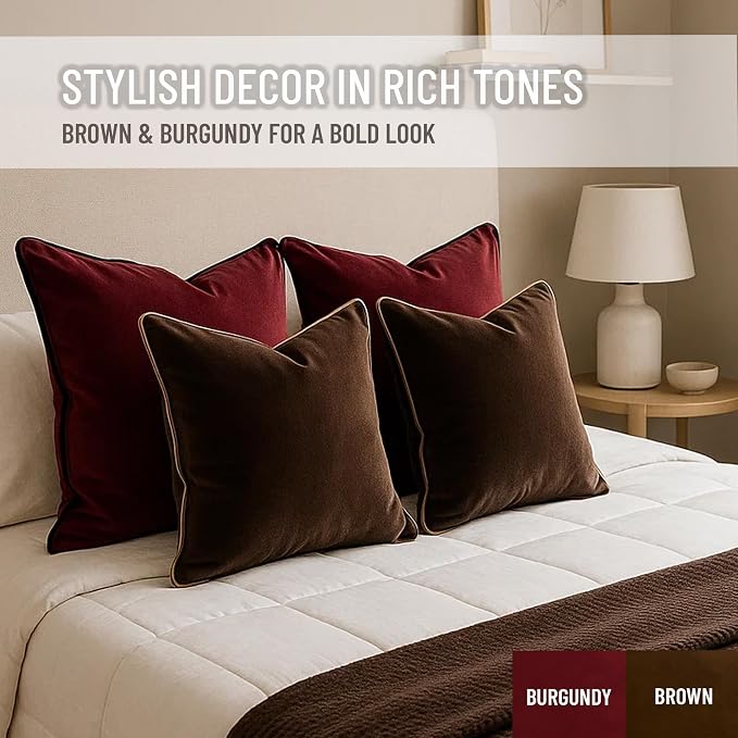 2 Pack Velvet Decorative Throw Pillow Covers, Contrast Piping, Indoor Use - Image 8