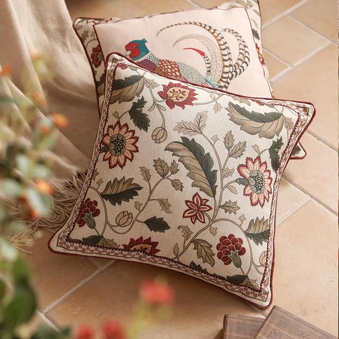 ISAENNE Design Square Pink Floral Linen Throw Pillow Covers 18"x18" Pack of 2 - Image 2