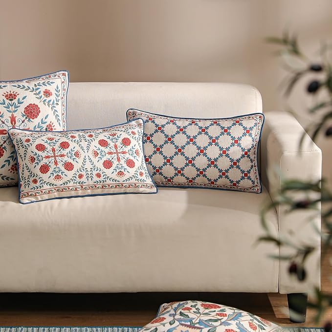 patdrea Designer Throw Pillow Covers Set of 2, Lumbar Bright Vintage Red Linen - Image 6