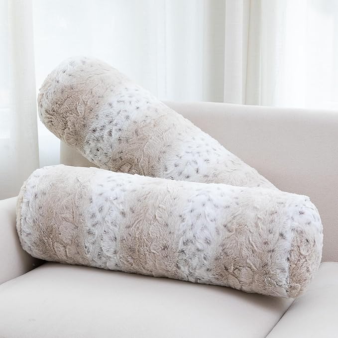 Cheer Collection Faux Fur Bolster Pillows – Soft Decorative Cylinder Pillows by CheerCollection