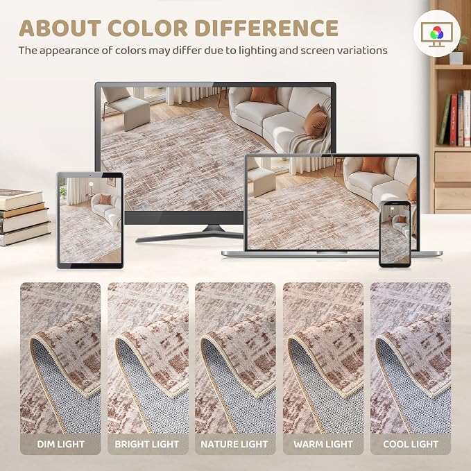 Area Rug for Living Room: 8x10 Washable Neutral Abstract Modern Soft Rugs Non - Image 5