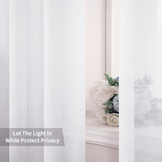 MIULEE 2 Panels 84 Inch Farmhouse Linen Sheer Window Curtains - Image 4