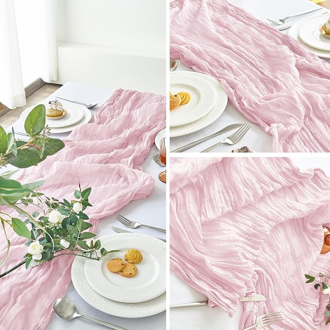 IVAPUPU 1 Pcs Cheesecloth Table Runner - 10ft Pink Boho Gauze Cheese Cloth - Image 6