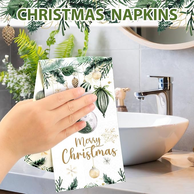 Peryiter 100 Pcs Merry Christmas Holiday Paper Napkins Farmhouse Christmas - Image 4