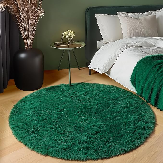ONASAR Dark Green Round Area Rug 4x4, Soft Bedroom Circle Rugs - Image 3