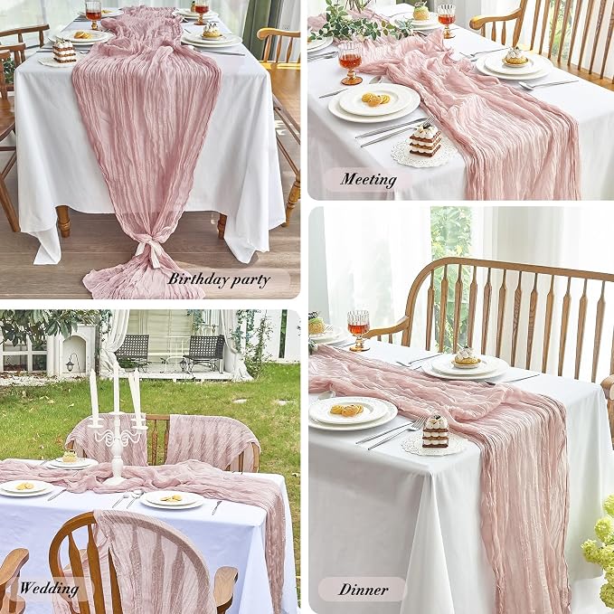 IVAPUPU 1 Pcs Cheesecloth Table Runner - 10ft Dusty Pink Boho Gauze Cheese - Image 6
