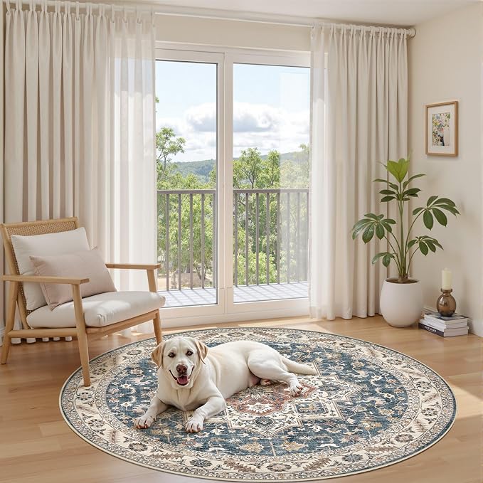 6ft Round Vintage Living Room Area Rug - Image 6