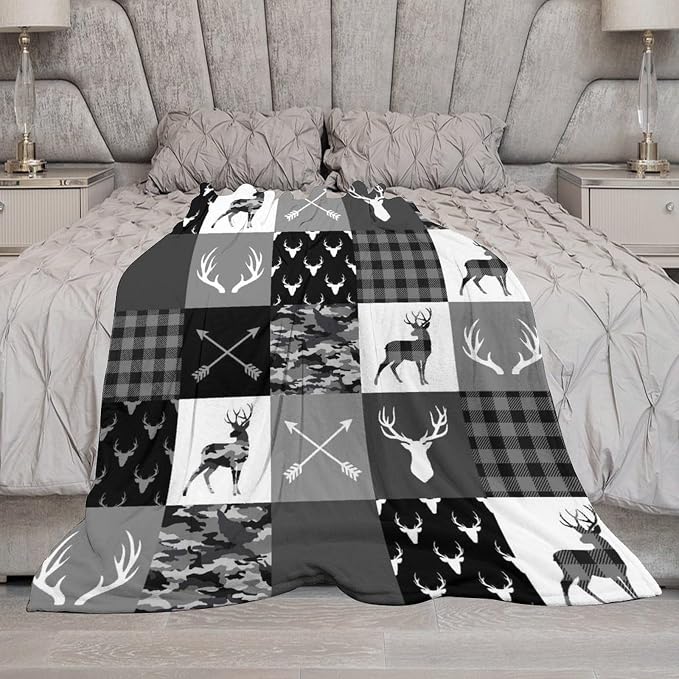 Rustic Cabin Throw Blanket, Farmhouse Grey Camouflage Deer Vintage Country - Image 7