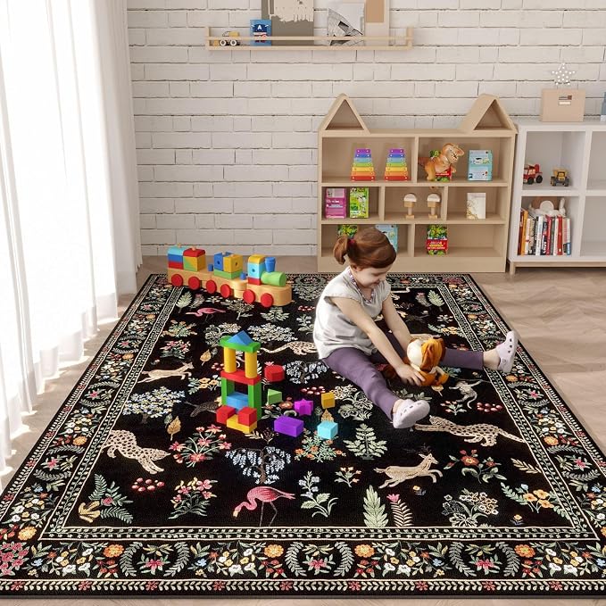 Rugcomf Living Room Rug 5x7 Rug Machine Washable Boho Area Rug Non Slip Floral - Image 5