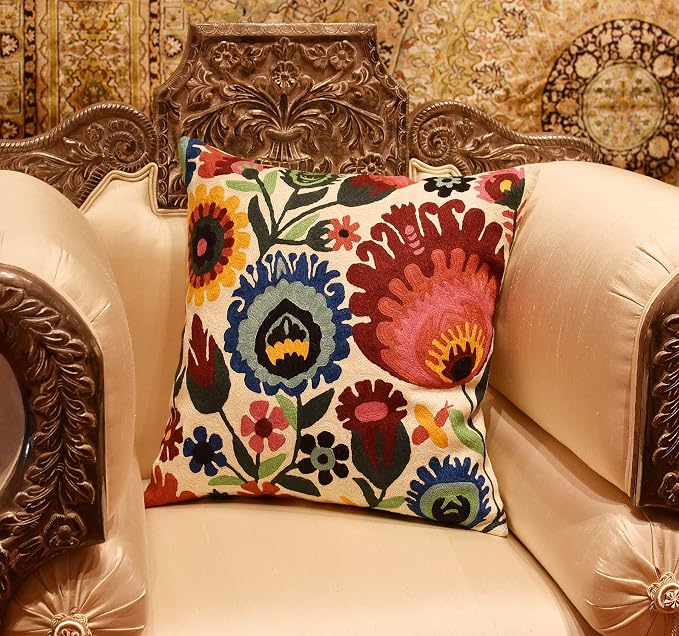 Polish Floral Decorative Pillow Cover Hand Embroidered Cream Flower Pillowcase - Image 5