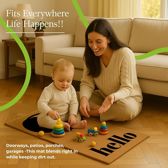 Coir Door Mats 17" X 30", Non-Slip Sturdy, PVC Backed Heavy Duty, Love of Cats - Image 2