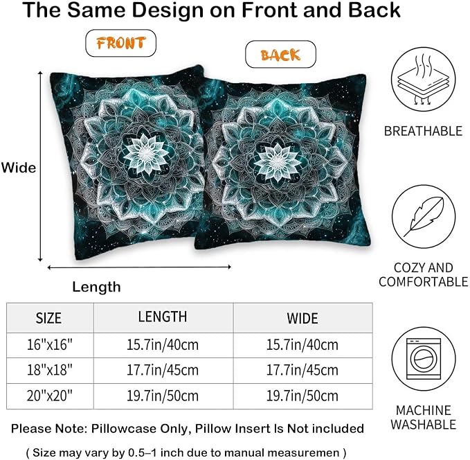 Mandala Throw Pillow Covers 18x18 Set of 2 | Geometric Flower Square Pillow - Image 2