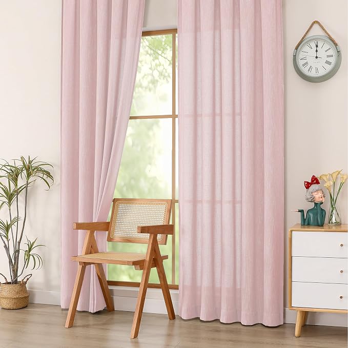 Simplebrand Blush Faux Linen Textured Semi Sheer Curtains 72 Inches Long 2 - Image 6