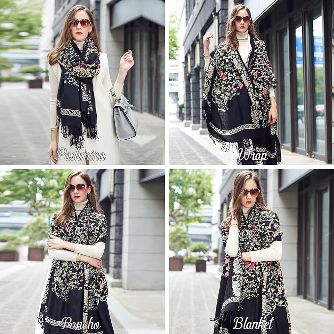 DANA XU 100% Merino Wool Extra Large Pashmina Blanket Travel Scarf Cashmere Wrap - Image 5