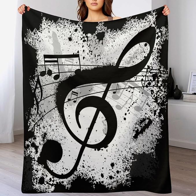 Music Blanket Black White Abstract Music Note Art Print Soft Cozy Lightweight - Image 5