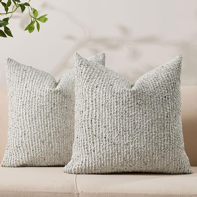 Decorative Couch Throw Pillow Covers 18x18 Set of 2 Cream Gray Striped Soft by Allorry
