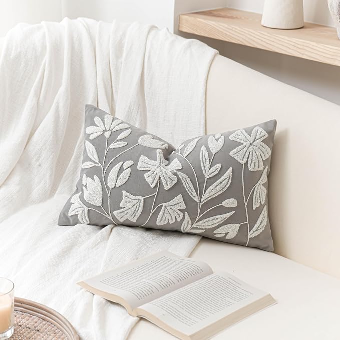 BlissBlush Grey Velvet Decorative Lumbar Throw Pillow Cover 12X20, Light Gray - Image 6