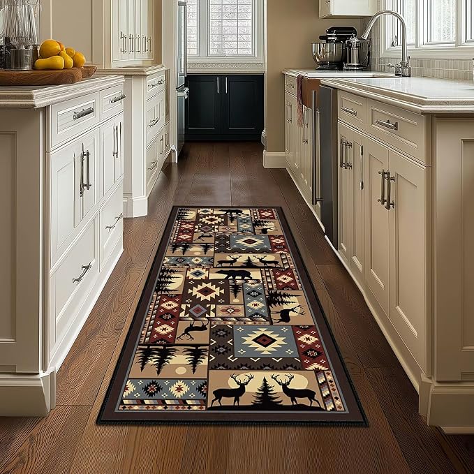 Rustic Cabin Wildlife Runner Rug 2x5, Buffalo Plaid Bear Moose Deer Country - Image 5