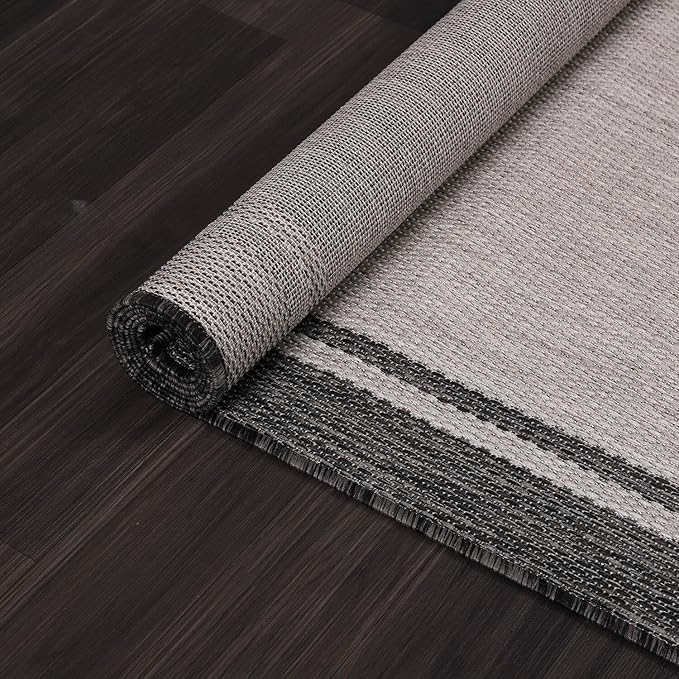 CAMILSON Indoor Outdoor Rug, 5x7 Bordered Gray Modern Area Rugs - Image 5