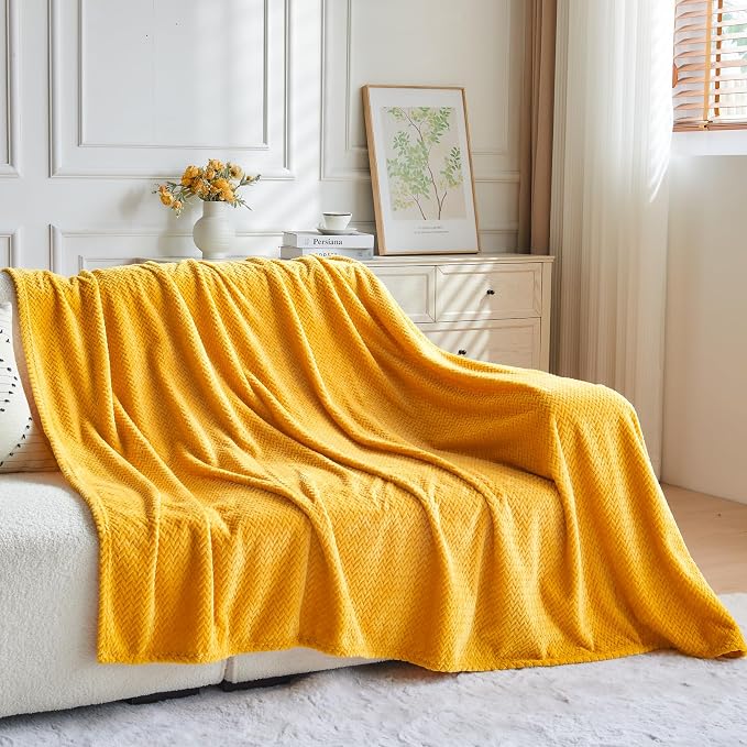 NEWCOSPLAY Super Soft Queen Blanket Mustard Yellow Premium Silky Flannel Fleece - Image 9