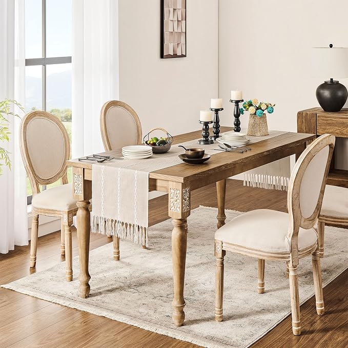 ZeeMart Farmhouse Braided Striped Table Runner, Rustic Cream Table Runners 90 - Image 3