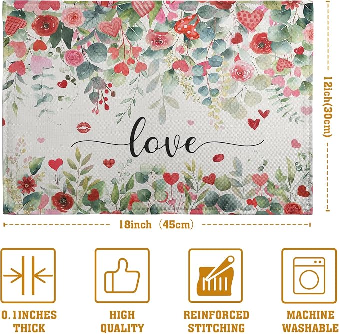 Valentines Day Love Heart Rose Placemats Set of 4 Valentine Eucalyptus Leaves - Image 5