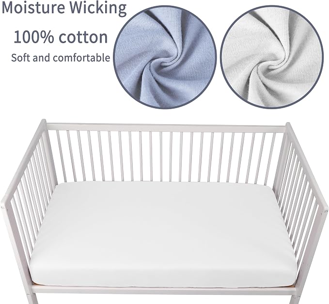 Crib Sheets for Boys Girls, 100% Cotton Fitted Crib Sheet 2 Pack for Standard - Image 3