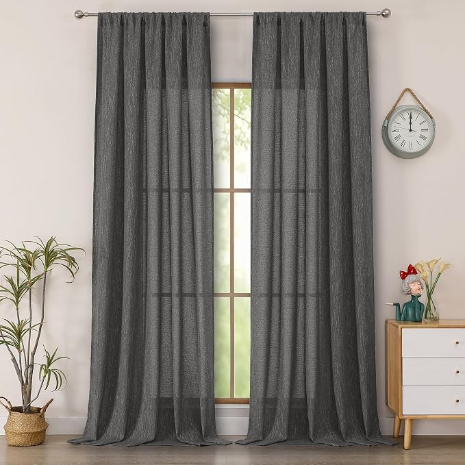Simplebrand Grey Faux Linen Textured Semi Sheer Curtains 108 Inches Long 2 by Simplebrand