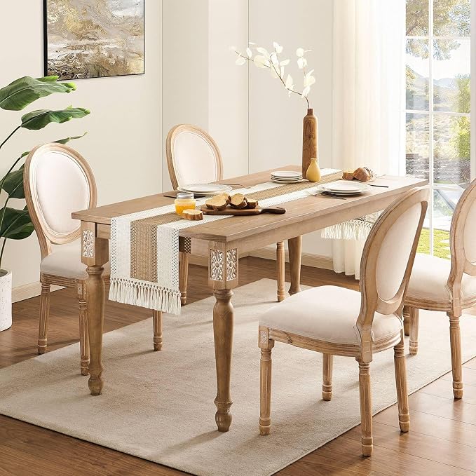ZeeMart Macrame Style Bicolor Stitching Table Runner, 14 x 108 Inch Brown/Ivory - Image 3