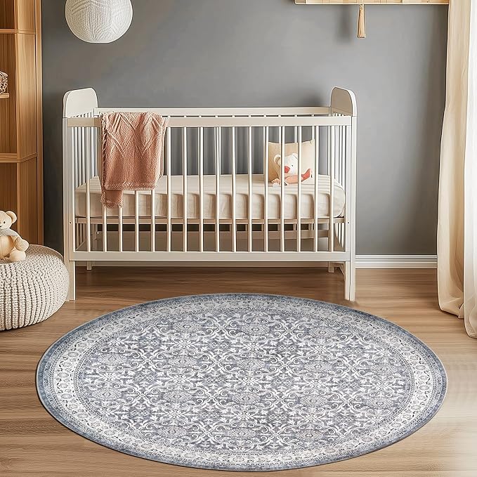 jinchan Round Rug 5ft Washable Circle Soft Rug - Image 3