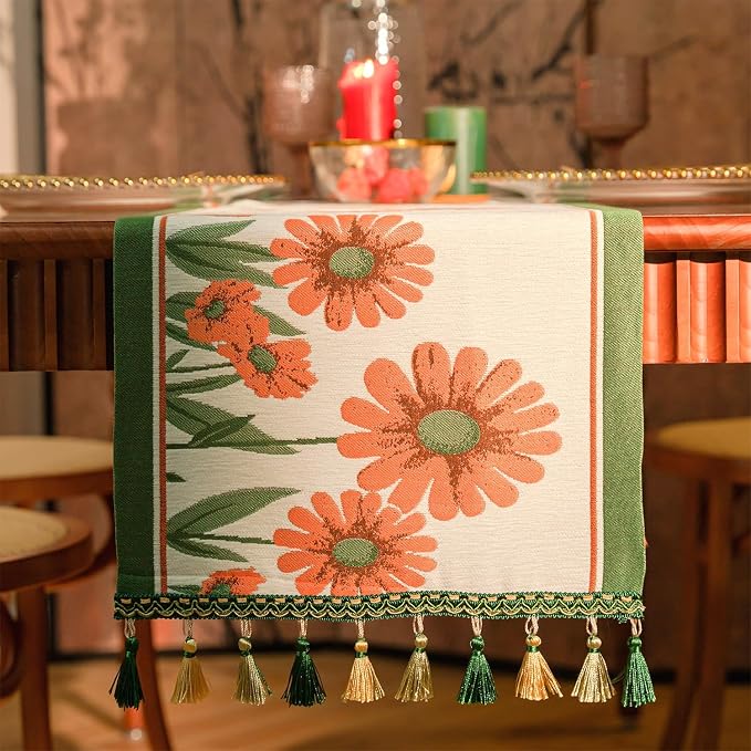 13×72 Inch Table Runner, Retro-Luxury Tassels Series by Unknown