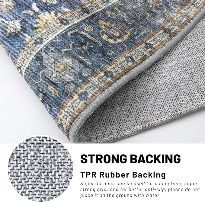 KUTA Vintage Washable Runner Rug, 2.6x8 Blue Grey Beige Runners - Image 6