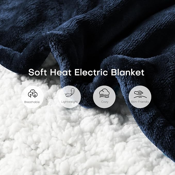 Heated Electric Blanket Throw Size 50"x60" Thickened Flannel and Sherpa Heated - Image 4