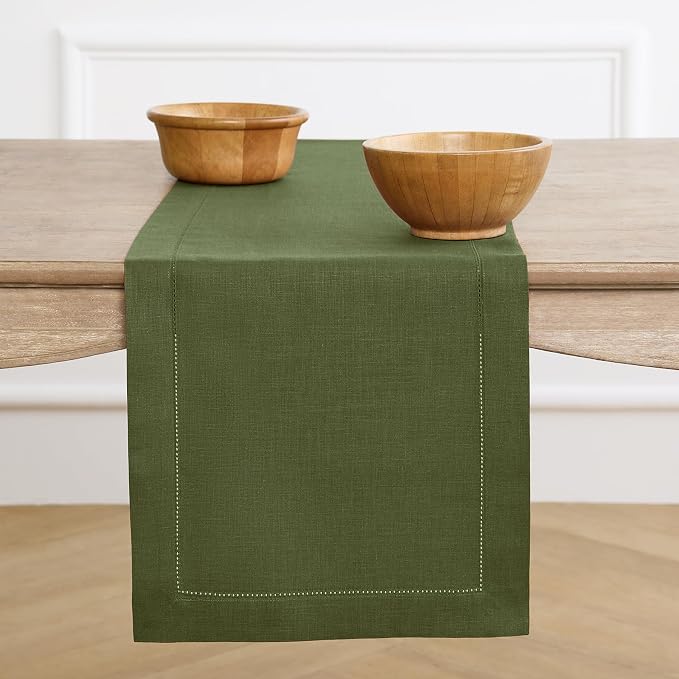 Solino Home Linen Olive Table Runner 132 Inches Long by SolinoHome