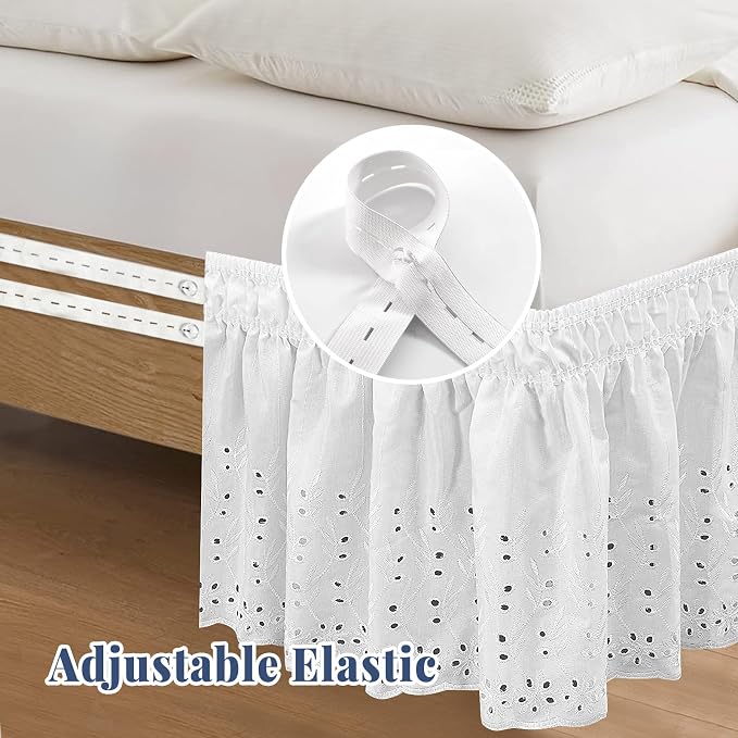 Queen Bed Skirt, Wrap-Around Elastic Ruffled Eyelet Bed Skirt Queen Size Dust - Image 4