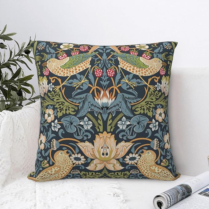 William Morris Vintage Floral Bird Strawberry Thief 20x20 inches Pillow Cover - Image 3