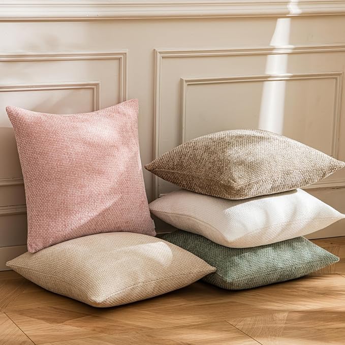 a moment Pink Spring Chenille Throw Pillow Covers 20x20 Inch Pack of 2 Modern - Image 5